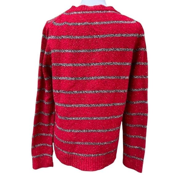 Madewell Wallace striped wool blend sweater red gray speckled knit large - Picture 3 of 6